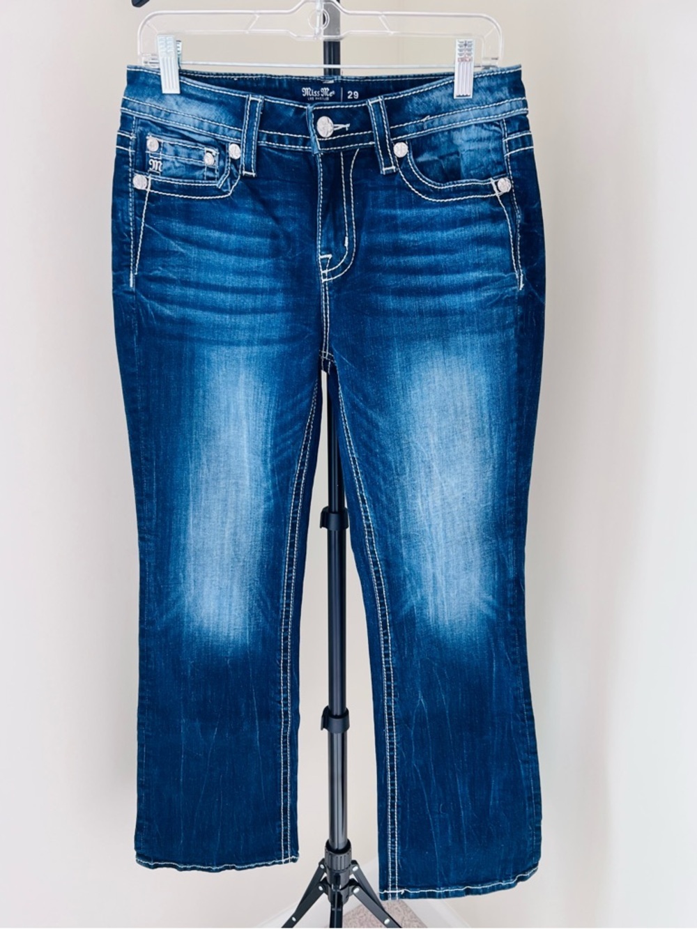Miss Me Women's Dark Indigo Bootcut cow print Jeans 29